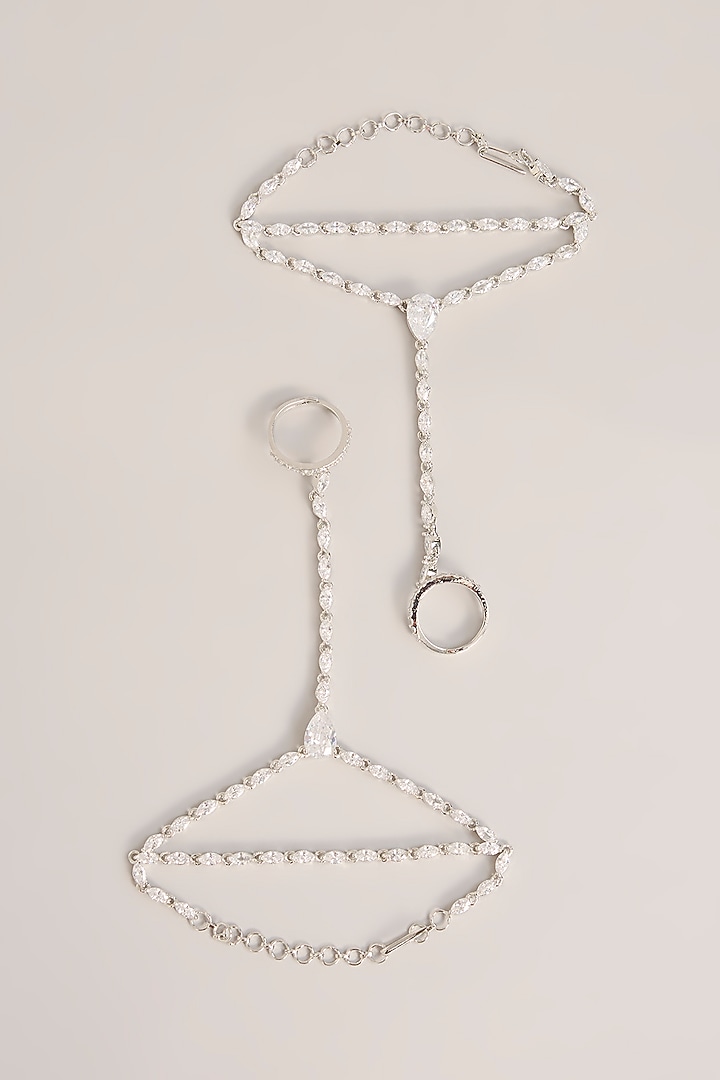 White Finish Diamond Hathphool (Set Of 2) by Zevar By Geeta at Pernia's Pop Up Shop