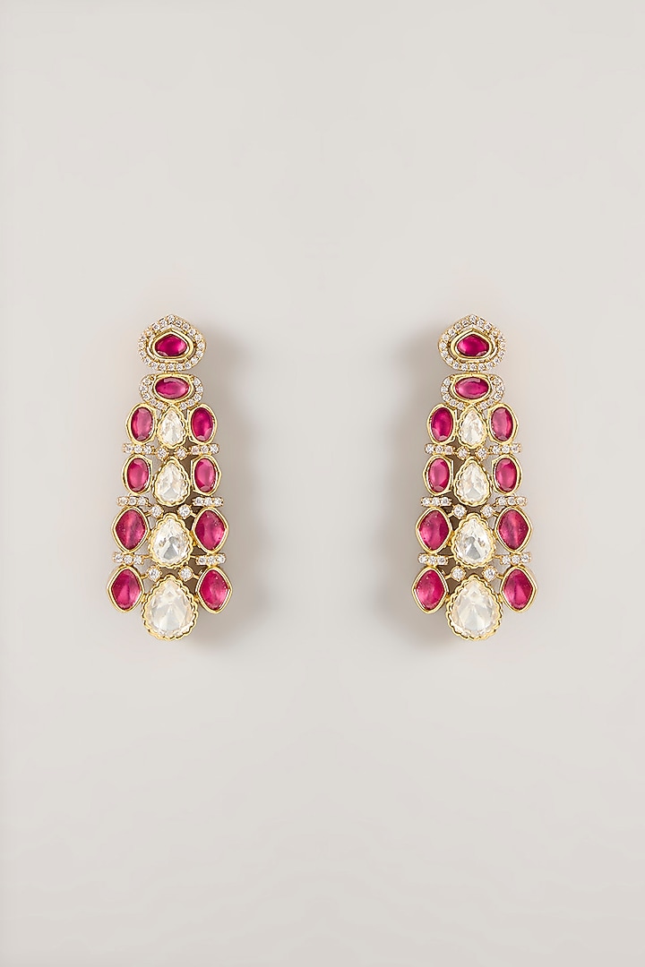 Two Tone Finish Kundan Polki & Red Stone Necklace Set by Zevar By Geeta at Pernia's Pop Up Shop