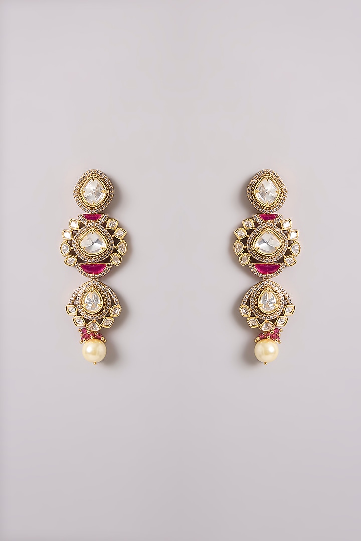 Two-Tone Finish Kundan Polki & Red Stone Choker Necklace Set by Zevar By Geeta at Pernia's Pop Up Shop