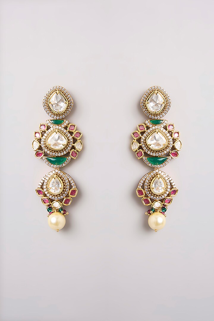 Gold Finish Kundan Polki & Green Stone Choker Necklace Set by Zevar By Geeta at Pernia's Pop Up Shop