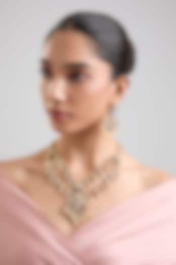 Gold Finish Kundan Polki Layered Necklace Set by Zevar by Geeta at Pernia's Pop Up Shop