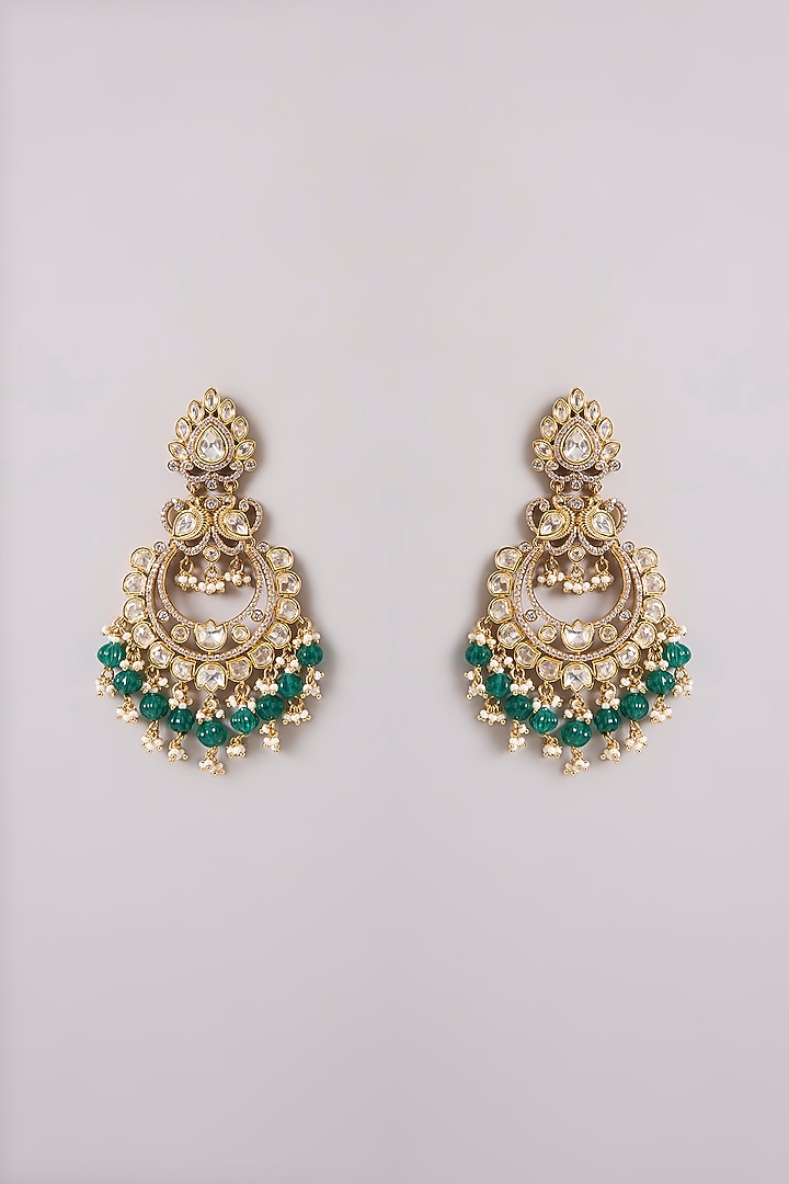 Two-Tone Finish Kundan Polki & Green Pearl Choker Necklace Set by Zevar By Geeta at Pernia's Pop Up Shop