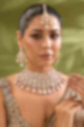 Gold Finish Kundan Polki Necklace Set by Zevar By Geeta at Pernia's Pop Up Shop