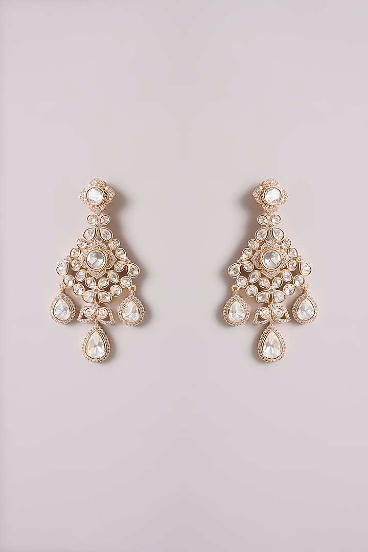 Gold Finish Kundan Polki Necklace Set by Zevar By Geeta at Pernia's Pop Up Shop