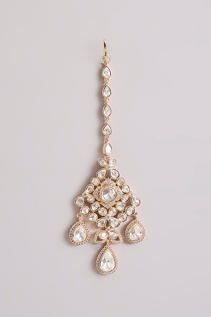 Gold Finish Kundan Polki Necklace Set by Zevar By Geeta at Pernia's Pop Up Shop