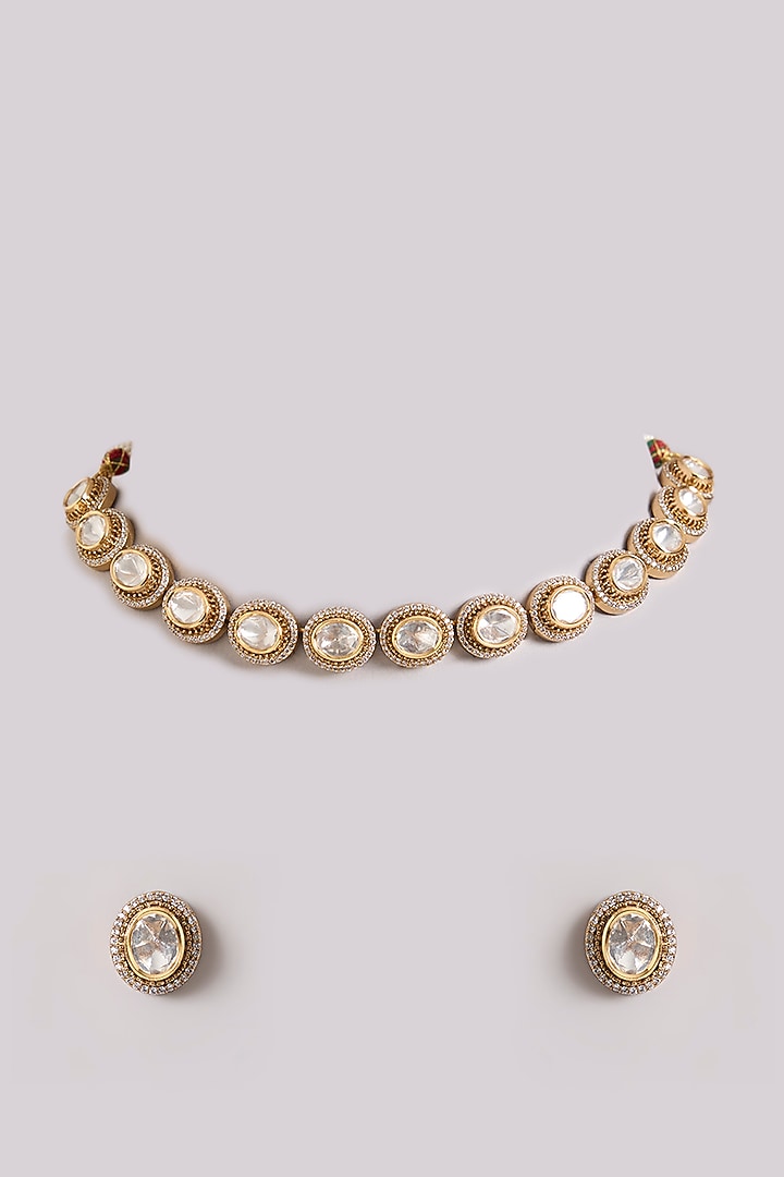 Two-Tone Finish Kundan Polki Necklace Set by Zevar By Geeta at Pernia's Pop Up Shop