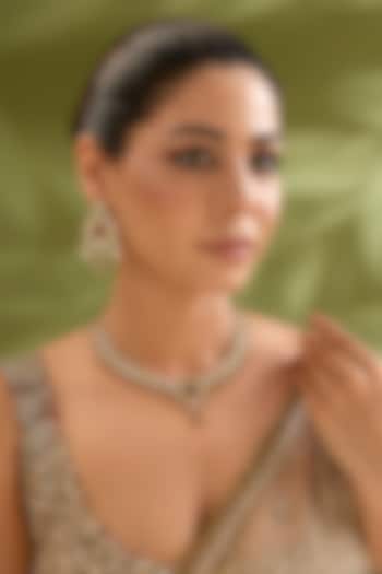 Two-Tone Finish Kundan Polki & Red Stone Necklace Set by Zevar By Geeta at Pernia's Pop Up Shop