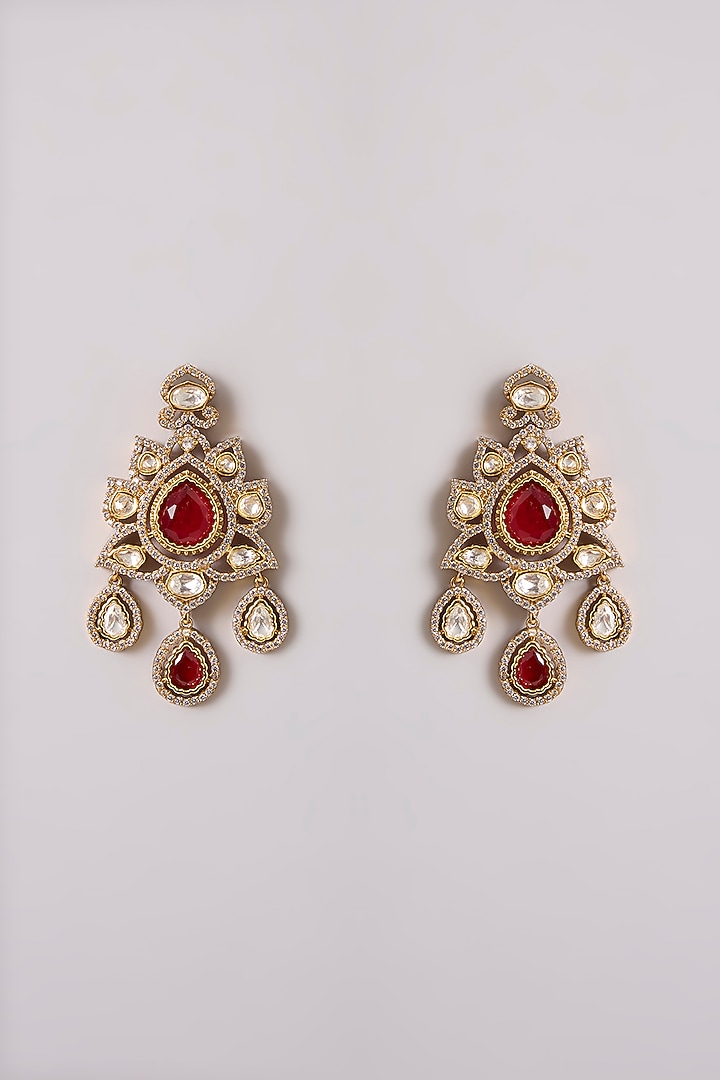 Two-Tone Finish Kundan Polki & Red Stone Necklace Set by Zevar By Geeta at Pernia's Pop Up Shop