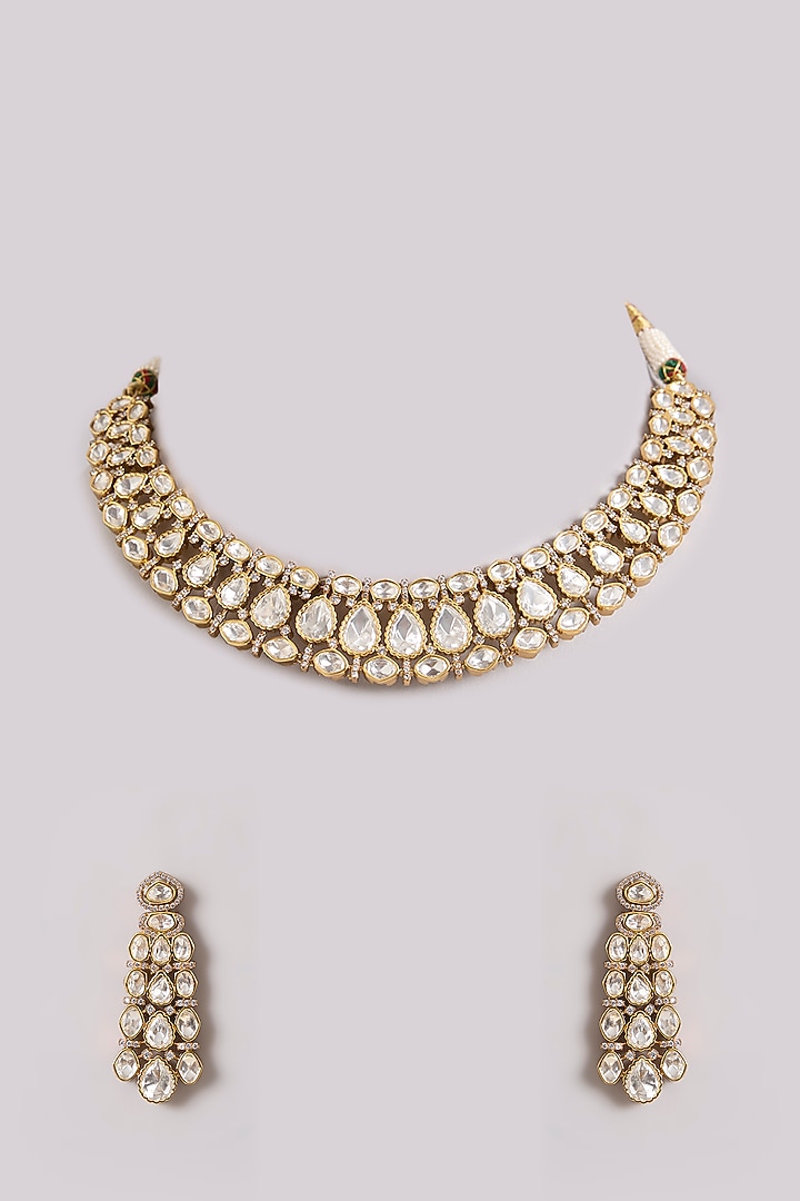 Two-Tone Finish Kundan Polki Necklace Set by Zevar By Geeta at Pernia's Pop Up Shop