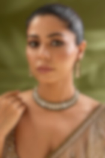 Two-Tone Finish Kundan Polki & Green Stone Necklace Set by Zevar By Geeta at Pernia's Pop Up Shop
