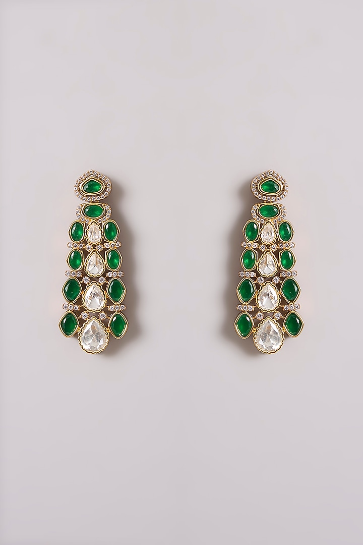 Two-Tone Finish Kundan Polki & Green Stone Necklace Set by Zevar By Geeta at Pernia's Pop Up Shop