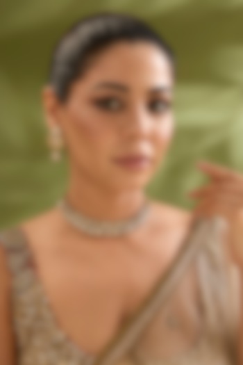 Two-Tone Finish Kundan Polki & Green Stone Necklace Set by Zevar By Geeta at Pernia's Pop Up Shop