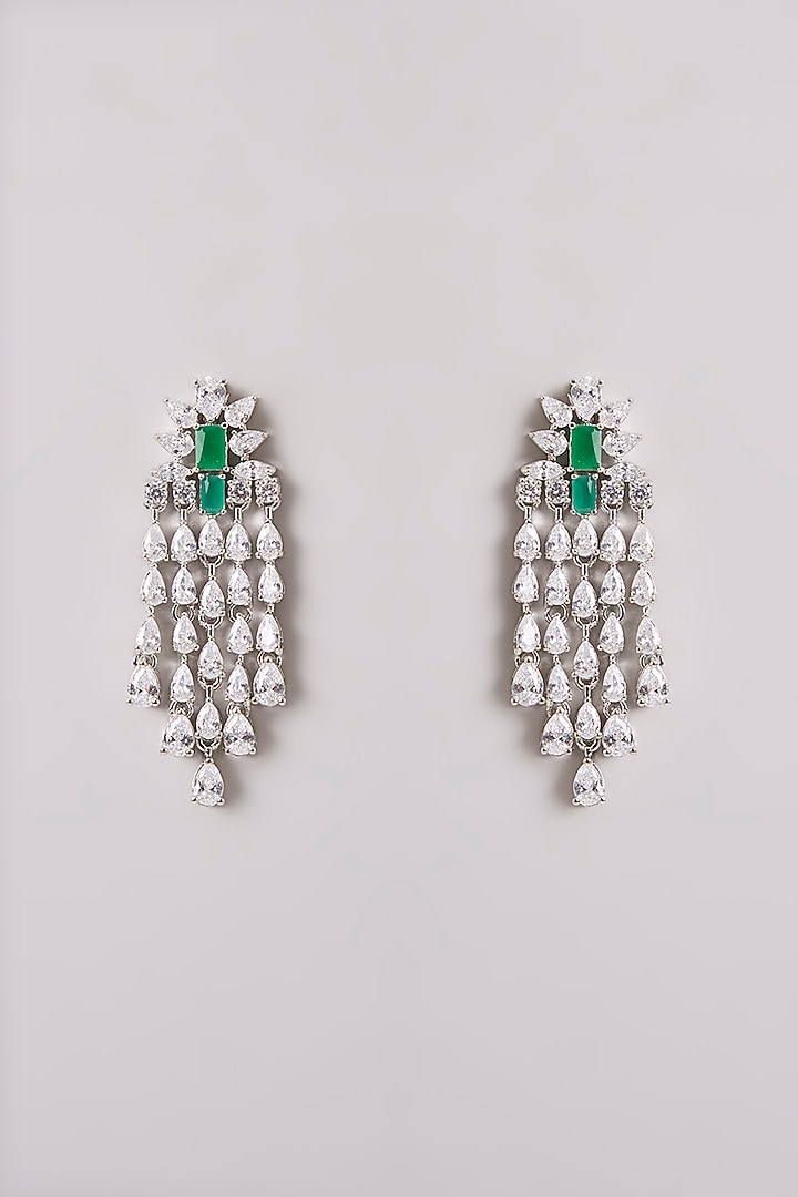 White Finish Diamond & Emerald Stone Necklace Set by Zevar By Geeta at Pernia's Pop Up Shop