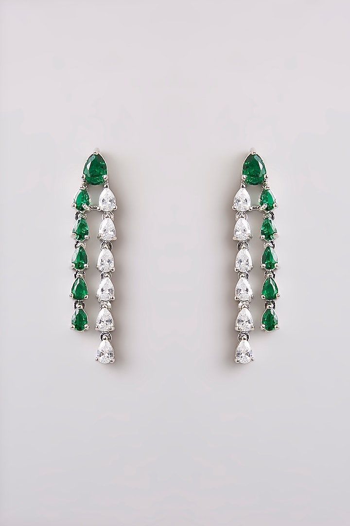 White Finish Diamond & Emerald Stone Necklace Set by Zevar By Geeta at Pernia's Pop Up Shop