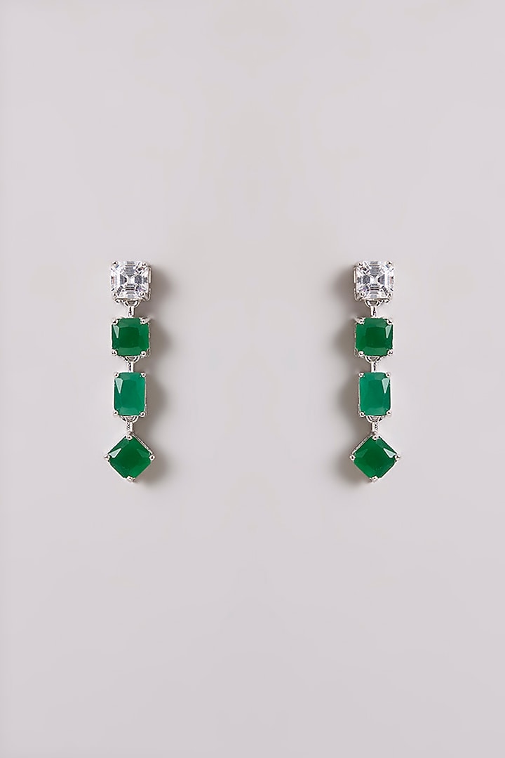 White Finish Diamond & Emerald Stone Necklace Set by Zevar By Geeta at Pernia's Pop Up Shop