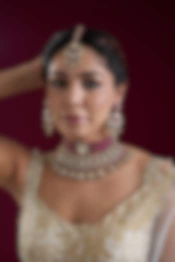 Two Tone Finish Kundan Polki & Red Stone Necklace Set by Zevar by Geeta at Pernia's Pop Up Shop
