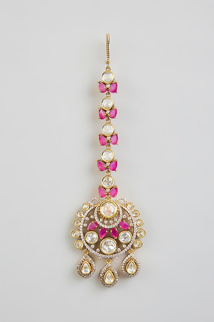 Two Tone Finish Kundan Polki & Red Stone Necklace Set by Zevar by Geeta at Pernia's Pop Up Shop