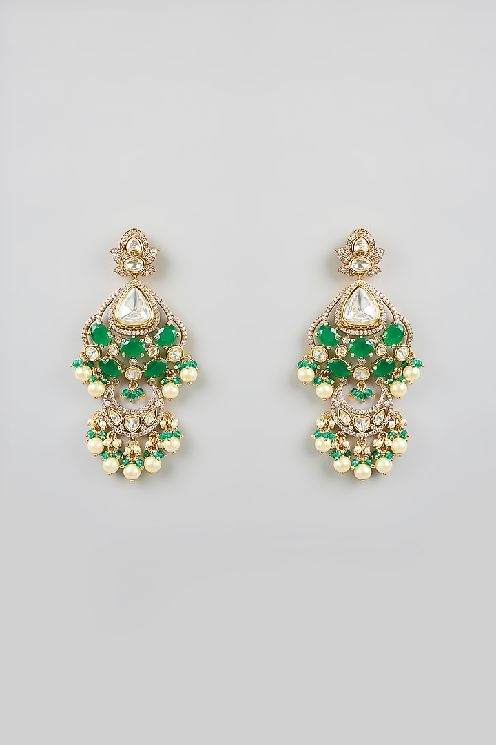 Two Tone Finish Kundan Polki & Green Stone Necklace Set by Zevar by Geeta at Pernia's Pop Up Shop