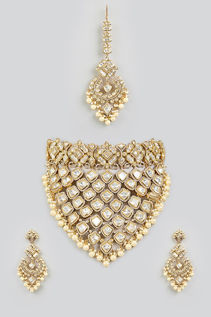 Two Tone Finish Kundan Polki Necklace Set by Zevar by Geeta at Pernia's Pop Up Shop