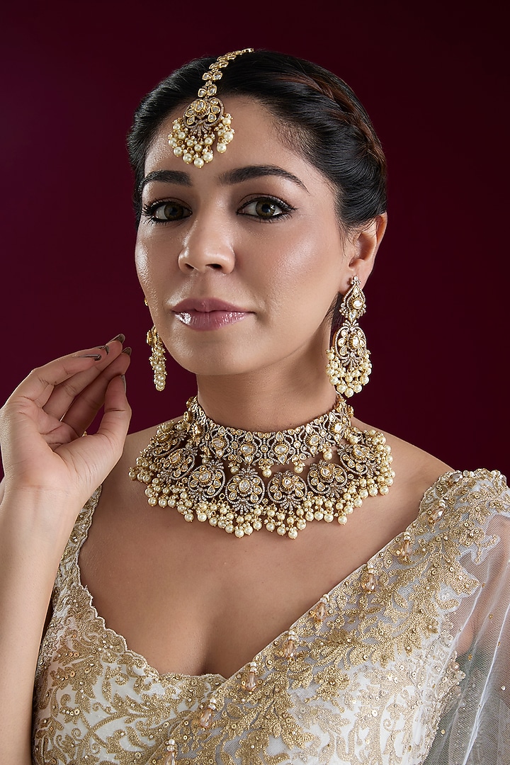 Two Tone Finish Kundan Polki Necklace Set by Zevar by Geeta at Pernia's Pop Up Shop