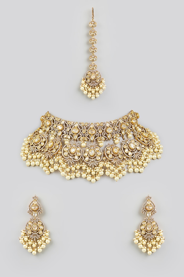 Two Tone Finish Kundan Polki Necklace Set by Zevar by Geeta at Pernia's Pop Up Shop