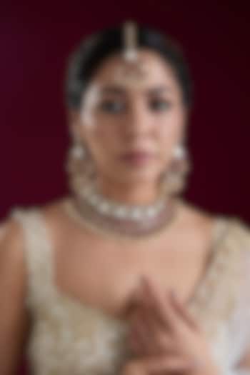 Two Tone Finish Kundan Polki & Red Stone Necklace Set by Zevar by Geeta at Pernia's Pop Up Shop