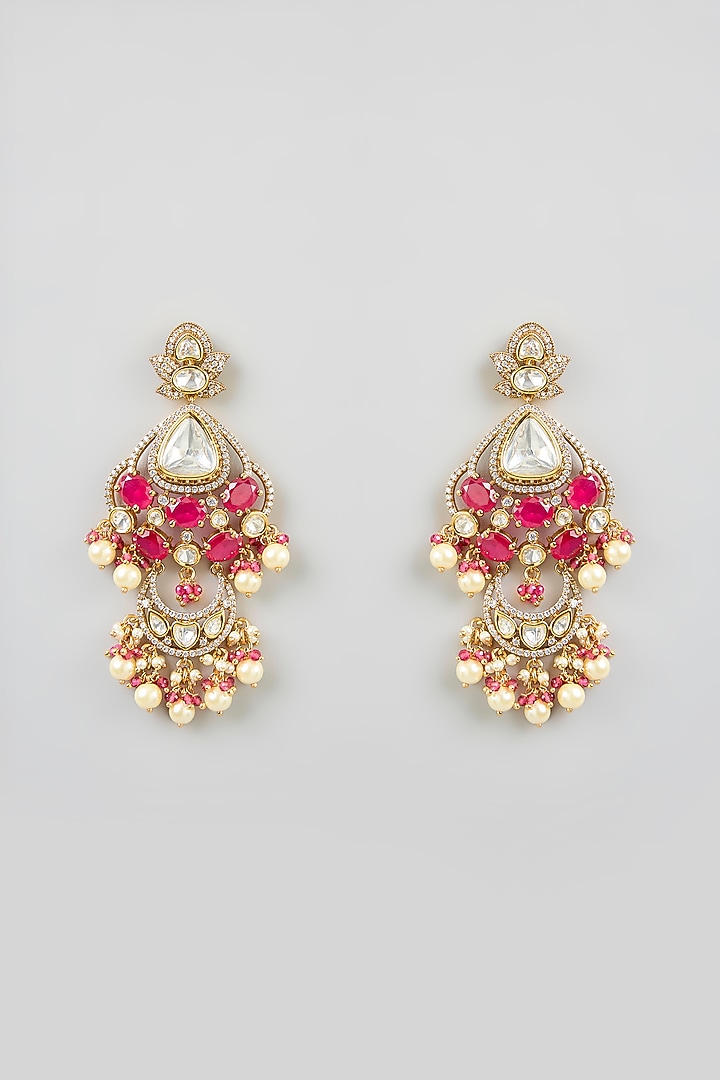 Two Tone Finish Kundan Polki & Red Stone Necklace Set by Zevar by Geeta at Pernia's Pop Up Shop