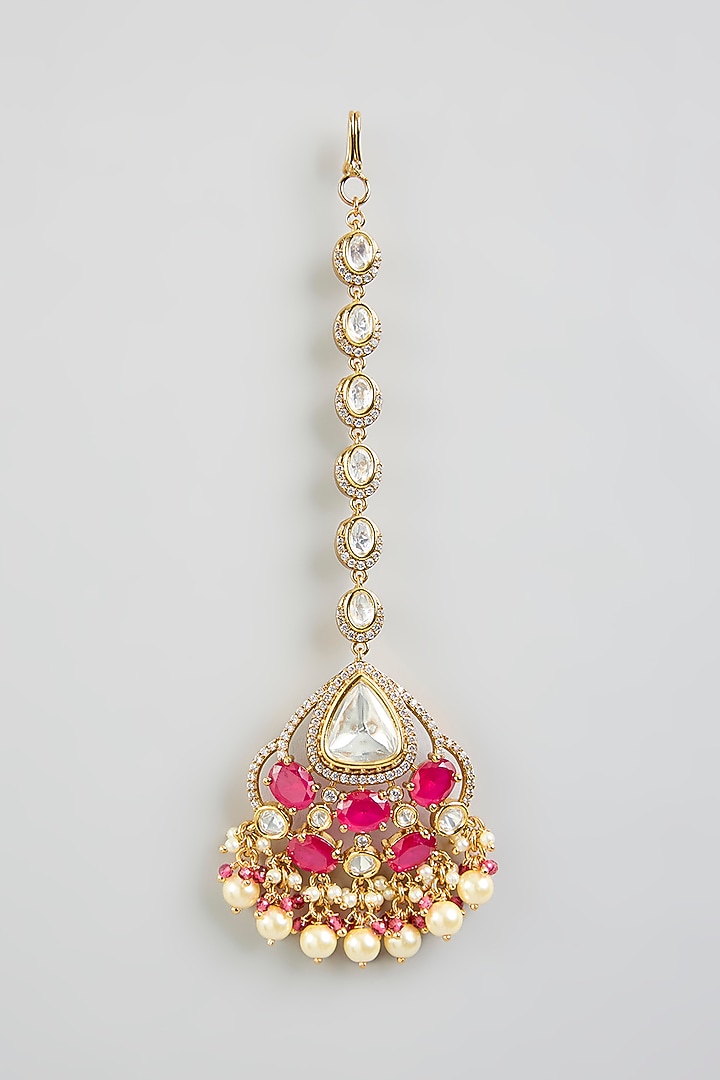 Two Tone Finish Kundan Polki & Red Stone Necklace Set by Zevar by Geeta at Pernia's Pop Up Shop