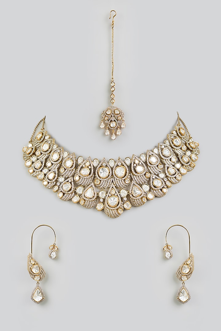 Two Tone Finish Kundan Polki Necklace Set by Zevar by Geeta at Pernia's Pop Up Shop