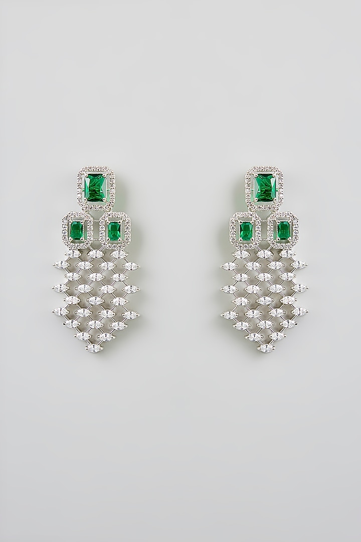 White Finish Diamond & Green Stone Necklace Set by Zevar by Geeta at Pernia's Pop Up Shop
