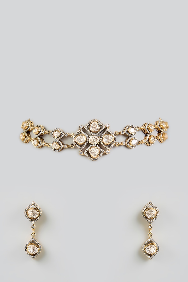 Two Tone Finish Kundan Polki Choker Necklace Set by Zevar by Geeta at Pernia's Pop Up Shop