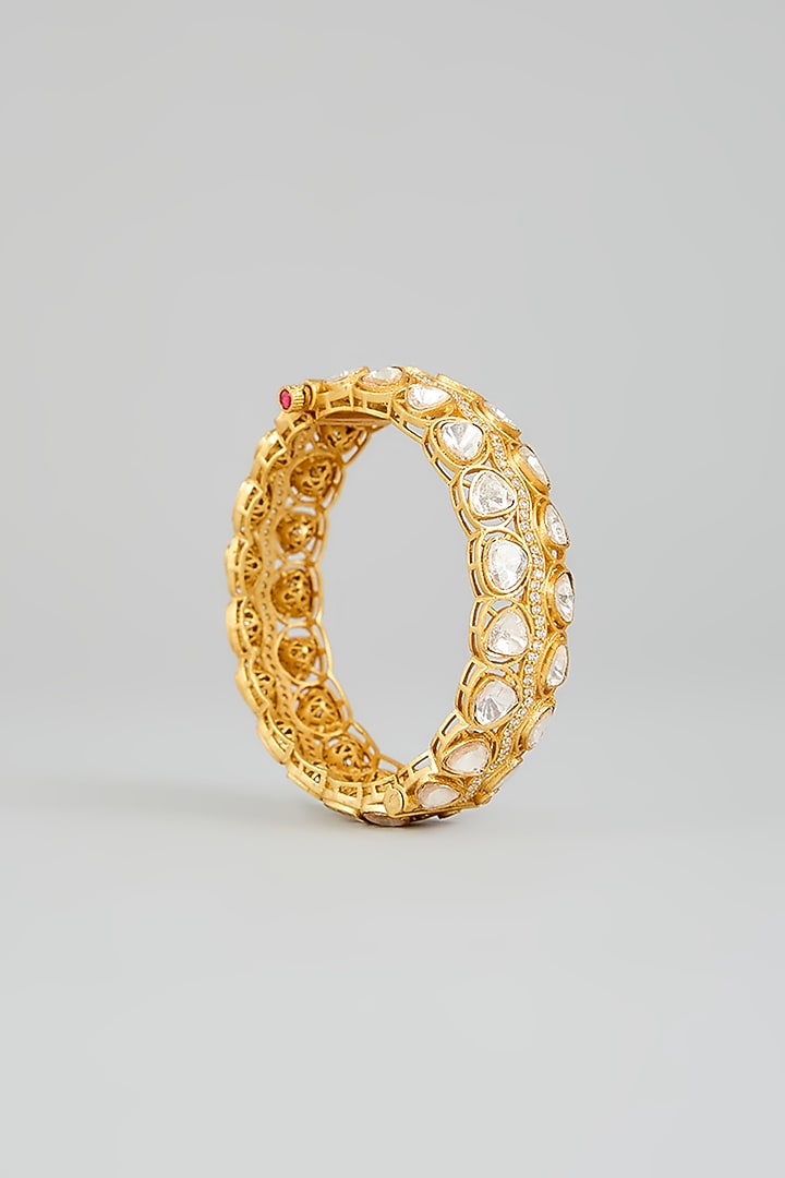 Gold Finish Kundan Polki Bangles (Set Of 2) by Zevar by Geeta at Pernia's Pop Up Shop
