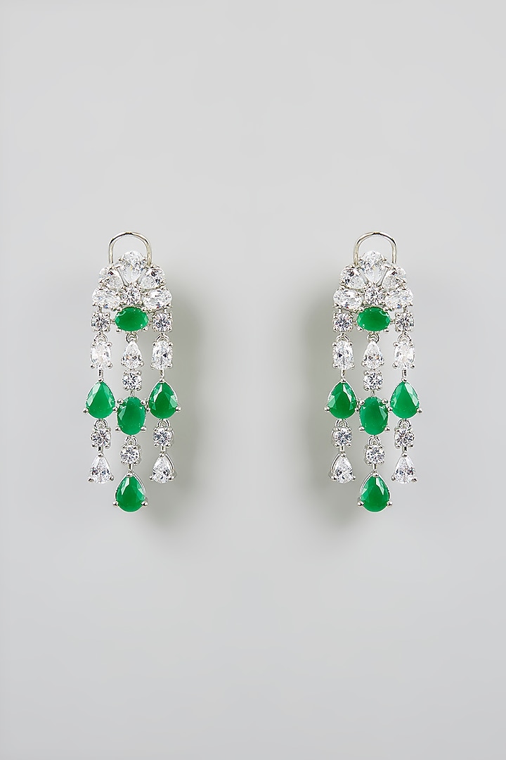 White Finish Diamond & Green Stone Necklace Set by Zevar by Geeta at Pernia's Pop Up Shop