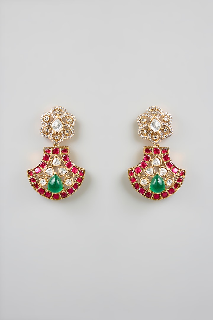 Gold Finish Kundan Polki & Uncut Stone Necklace Set by Zevar by Geeta at Pernia's Pop Up Shop