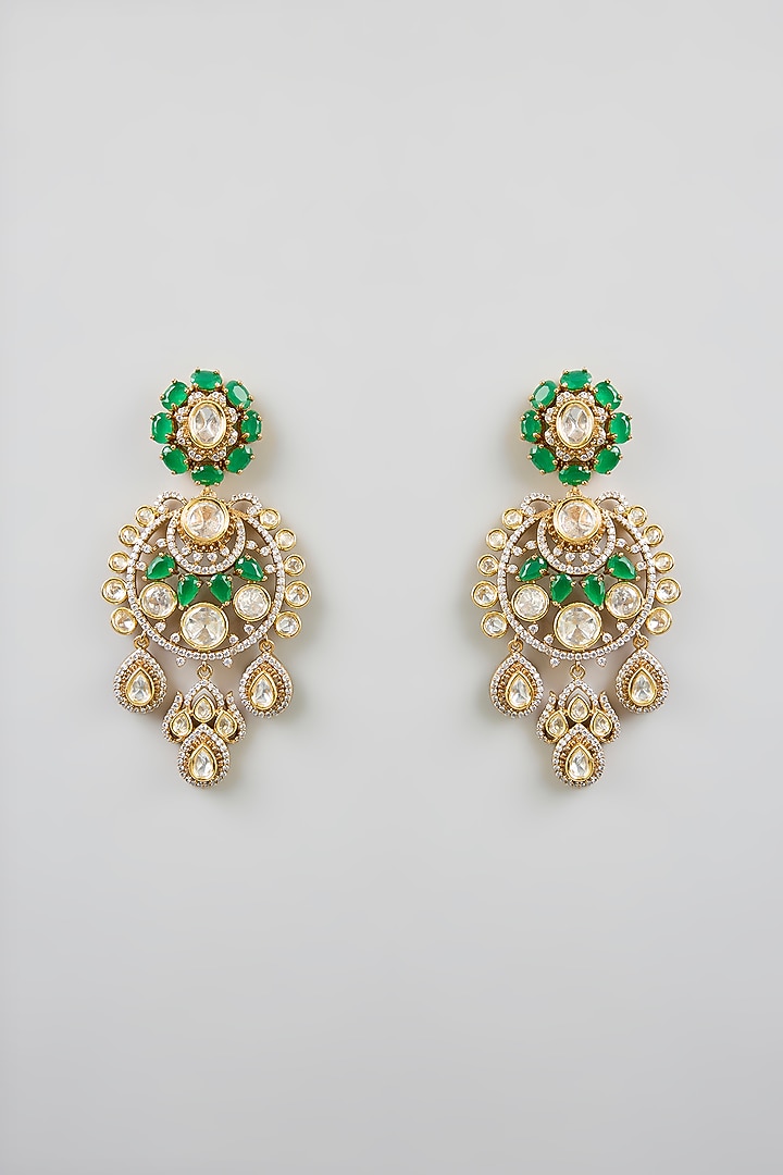Two Tone Finish Kundan Polki & Green Stone Necklace Set by Zevar by Geeta at Pernia's Pop Up Shop