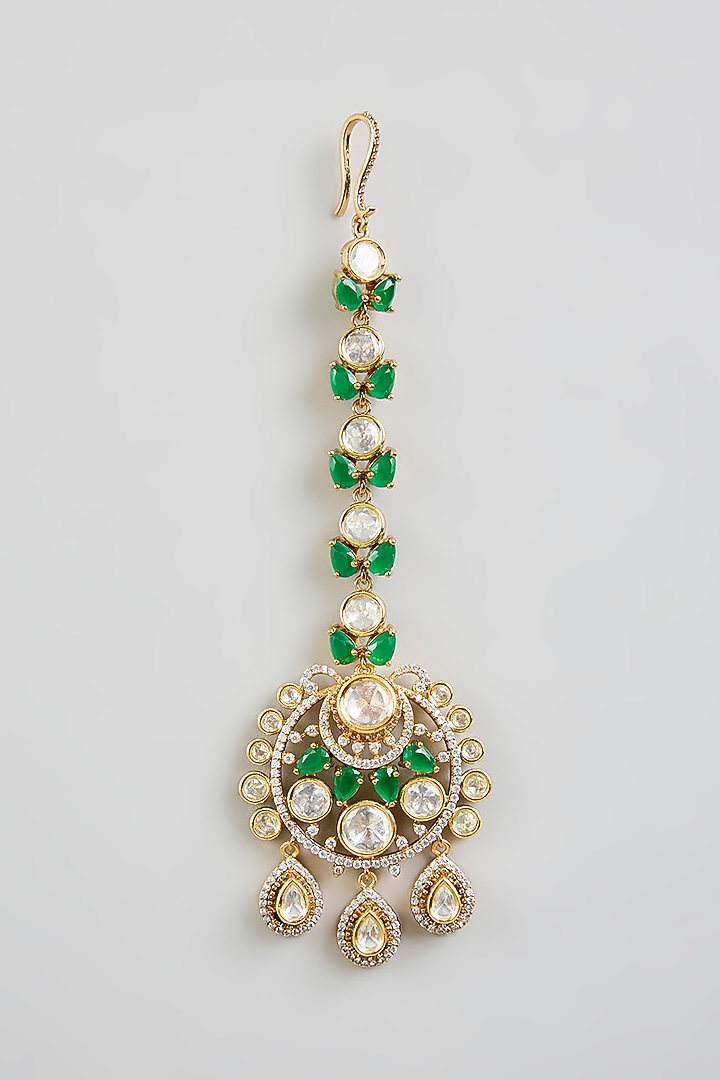 Two Tone Finish Kundan Polki & Green Stone Necklace Set by Zevar by Geeta at Pernia's Pop Up Shop