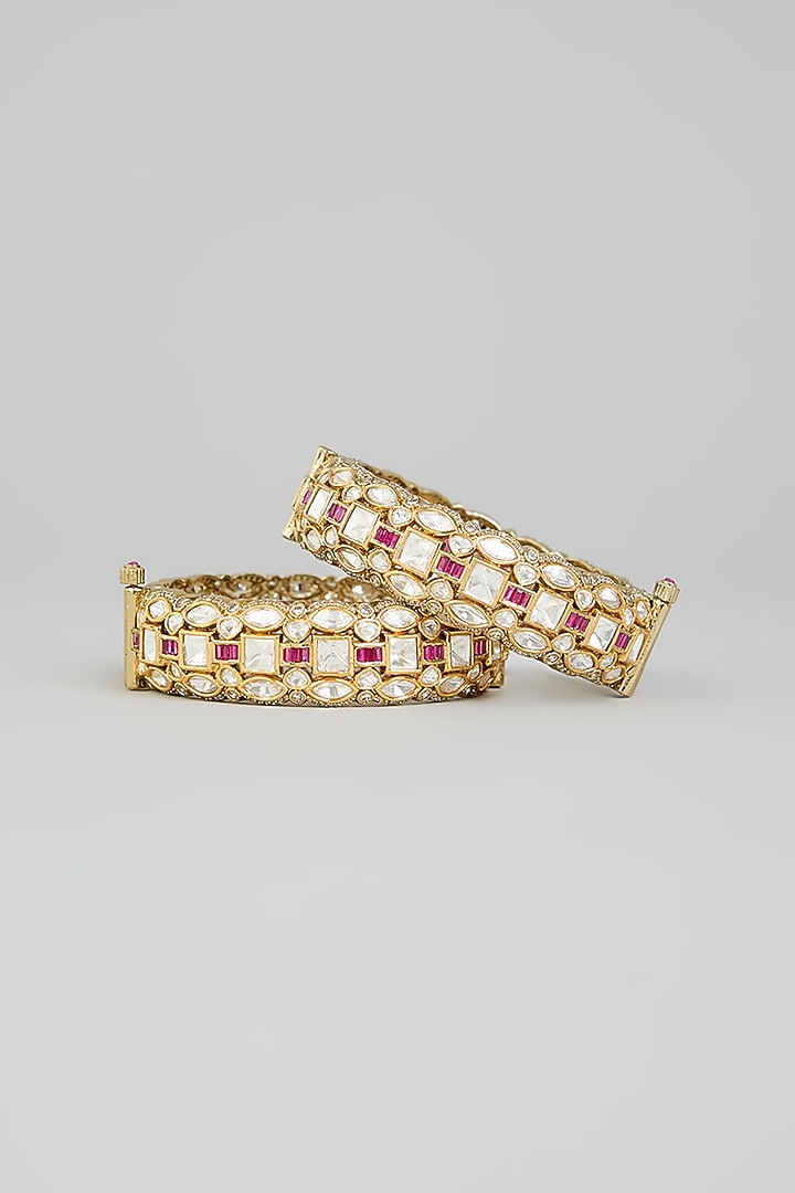 Two Tone Finish Kundan Polki Bangles (Set Of 2) by Zevar by Geeta at Pernia's Pop Up Shop