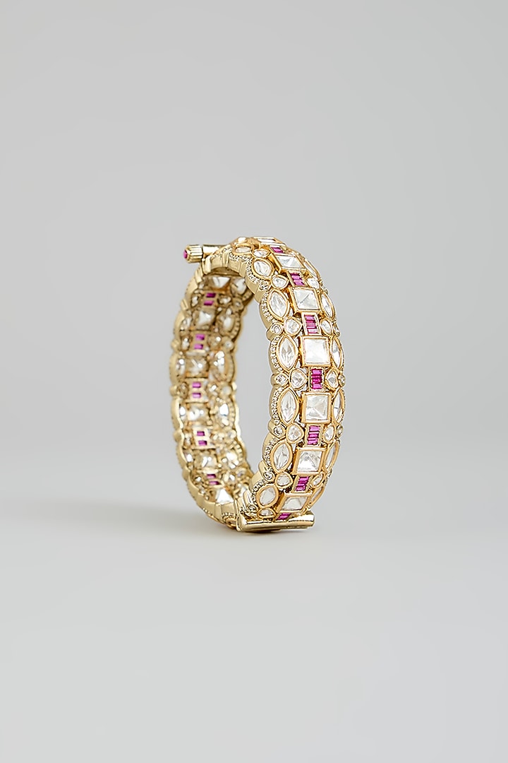 Two Tone Finish Kundan Polki Bangles (Set Of 2) by Zevar by Geeta at Pernia's Pop Up Shop