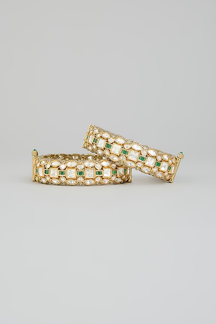 Two Tone Finish Kundan Polki Bangles (Set Of 2) by Zevar by Geeta at Pernia's Pop Up Shop
