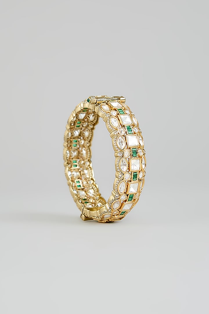 Two Tone Finish Kundan Polki Bangles (Set Of 2) by Zevar by Geeta at Pernia's Pop Up Shop