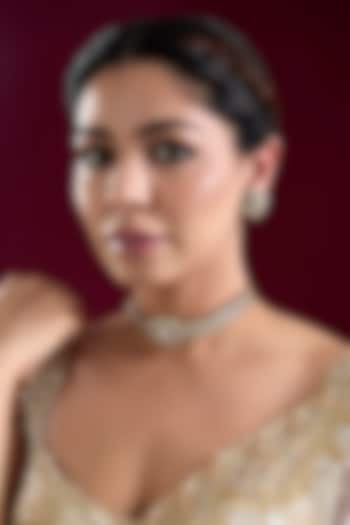 Two Tone Finish Kundan Polki & White Stone Choker Necklace Set by Zevar by Geeta at Pernia's Pop Up Shop