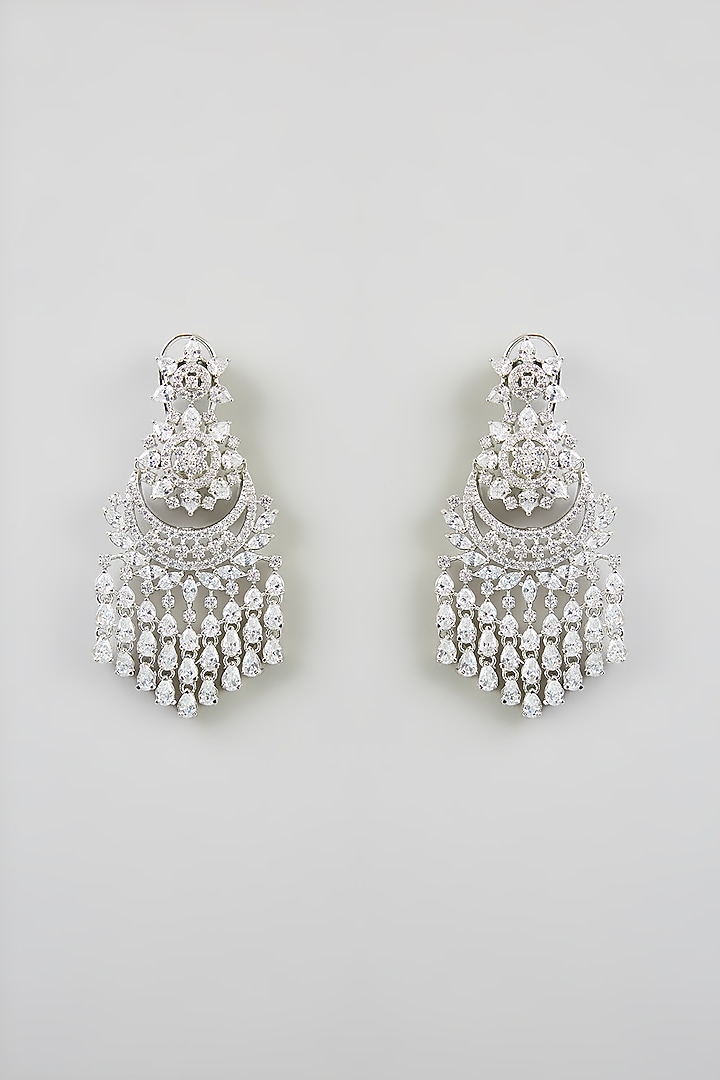 White Finish Diamond Dangler Earrings by Zevar by Geeta at Pernia's Pop Up Shop