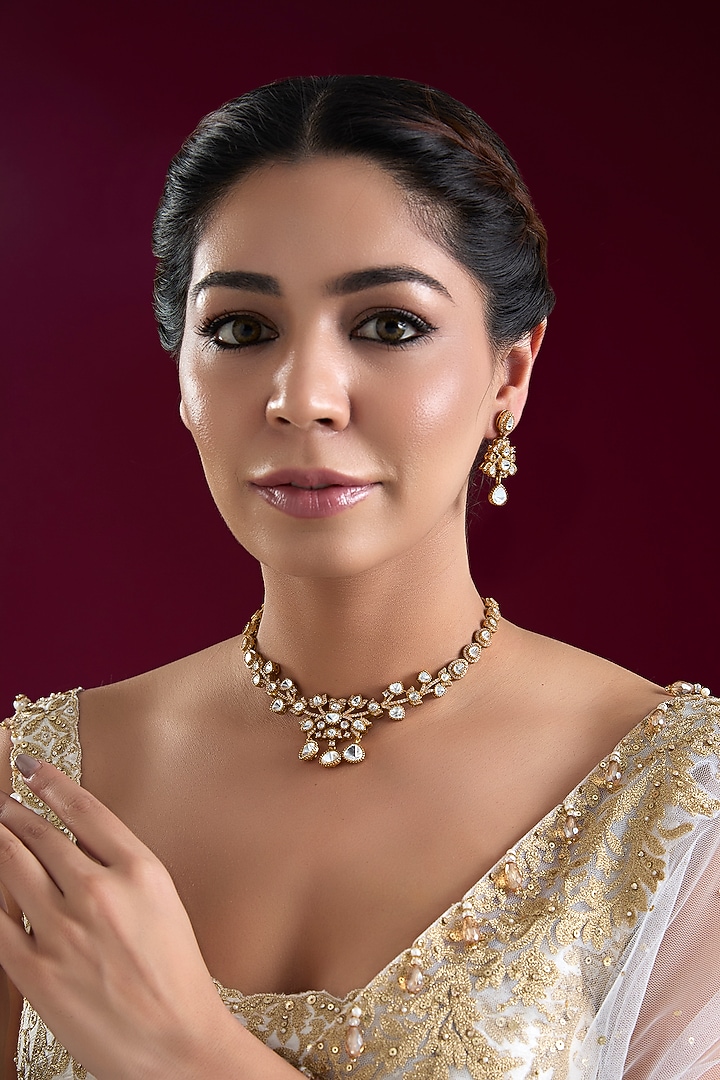 Two Tone Finish Kundan Polki Necklace Set by Zevar by Geeta at Pernia's Pop Up Shop