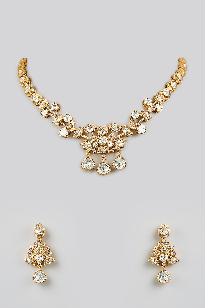 Two Tone Finish Kundan Polki Necklace Set by Zevar by Geeta at Pernia's Pop Up Shop
