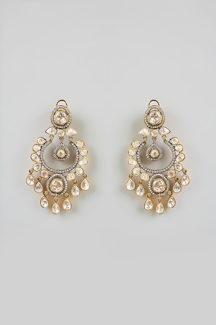 Two Tone Finish Kundan Polki Chandbali Earrings by Zevar By Geeta at Pernia's Pop Up Shop