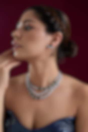 White Finish Diamond & Emerald Layered Necklace Set by Zevar By Geeta at Pernia's Pop Up Shop