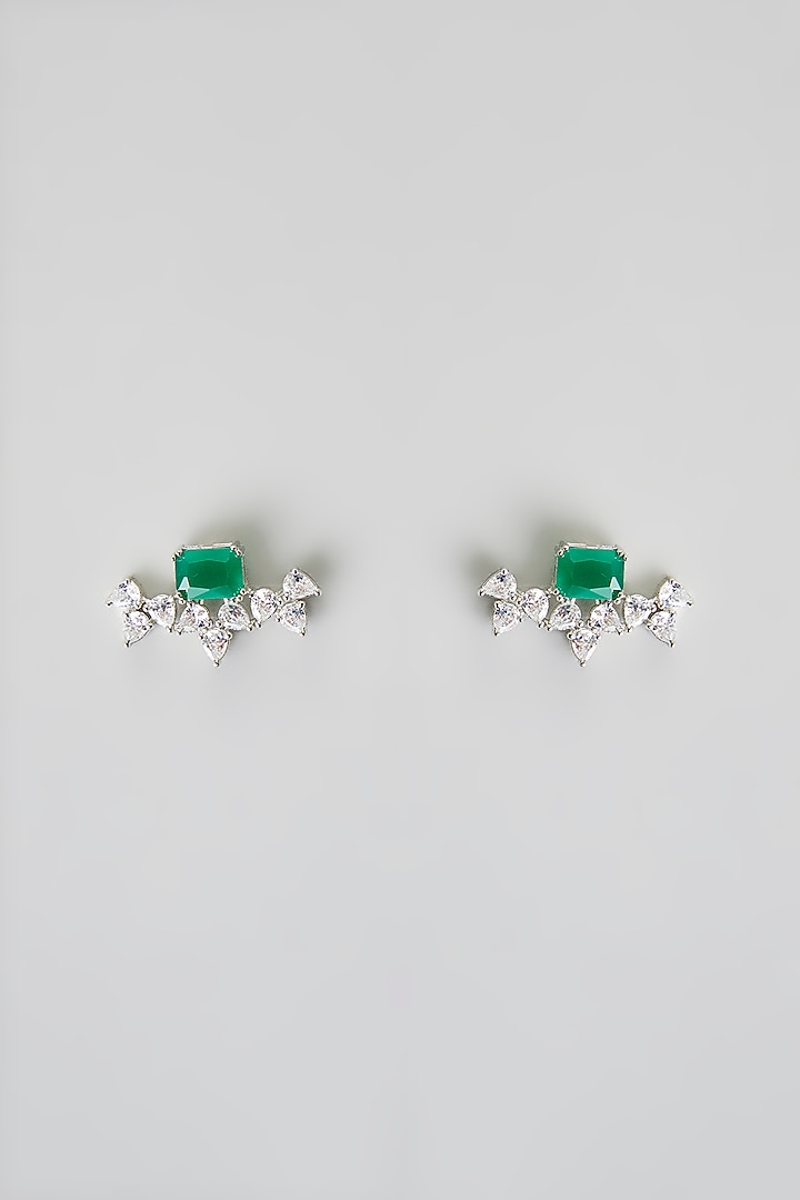 White Finish Diamond & Emerald Layered Necklace Set by Zevar By Geeta at Pernia's Pop Up Shop