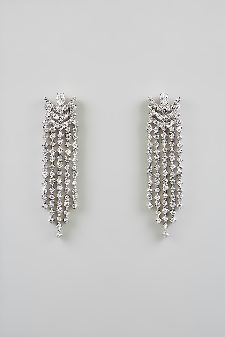 White Finish Diamond Dangler Earrings by Zevar By Geeta at Pernia's Pop Up Shop