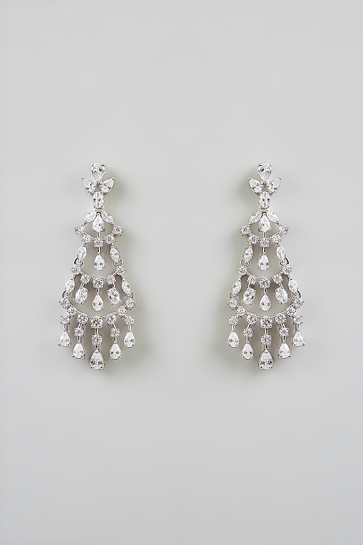 White Finish Diamond Dangler Earrings by Zevar By Geeta at Pernia's Pop Up Shop