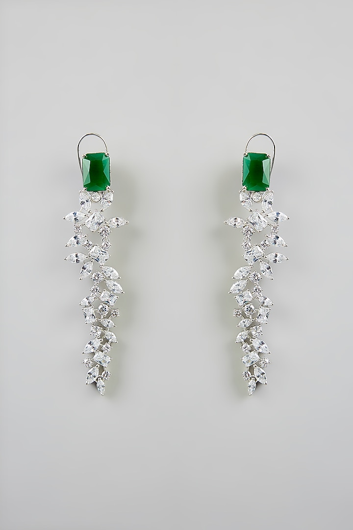 White Finish Diamond Dangler Earrings by Zevar By Geeta at Pernia's Pop Up Shop